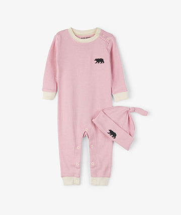 Little Blue House Pink Bear Bum Baby Coverall & Hat
